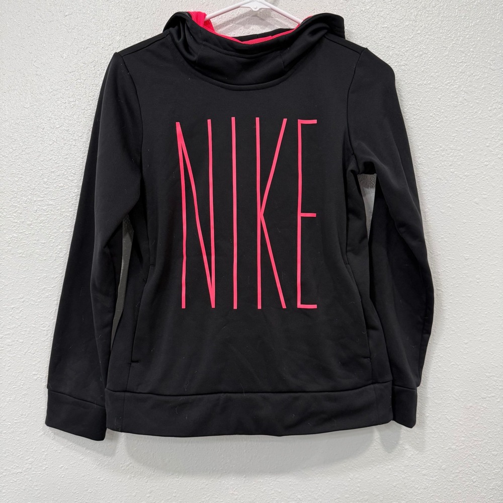 Nike Dri Fit Black Hoodie Youth Girls Large Graphic Logo Long Sleeve